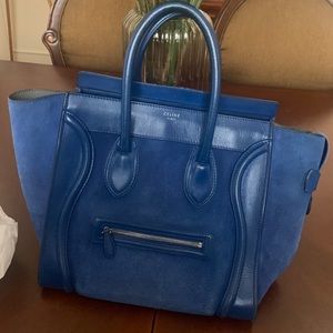 Authentic Celine mini luggage suede/leather blue